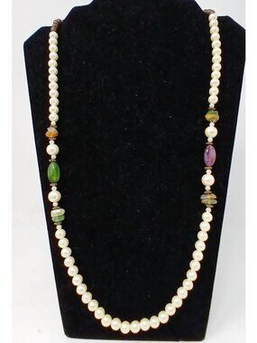 VTG Desiged by Paula Necklace Faux Pearls Multicolor Beads 29" Length #J8WP